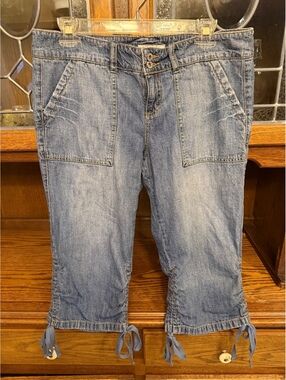 Vintage Y2K Tommy Jeans Capris Ruched Tie Hem Utility Juniors 11 Medium Wash